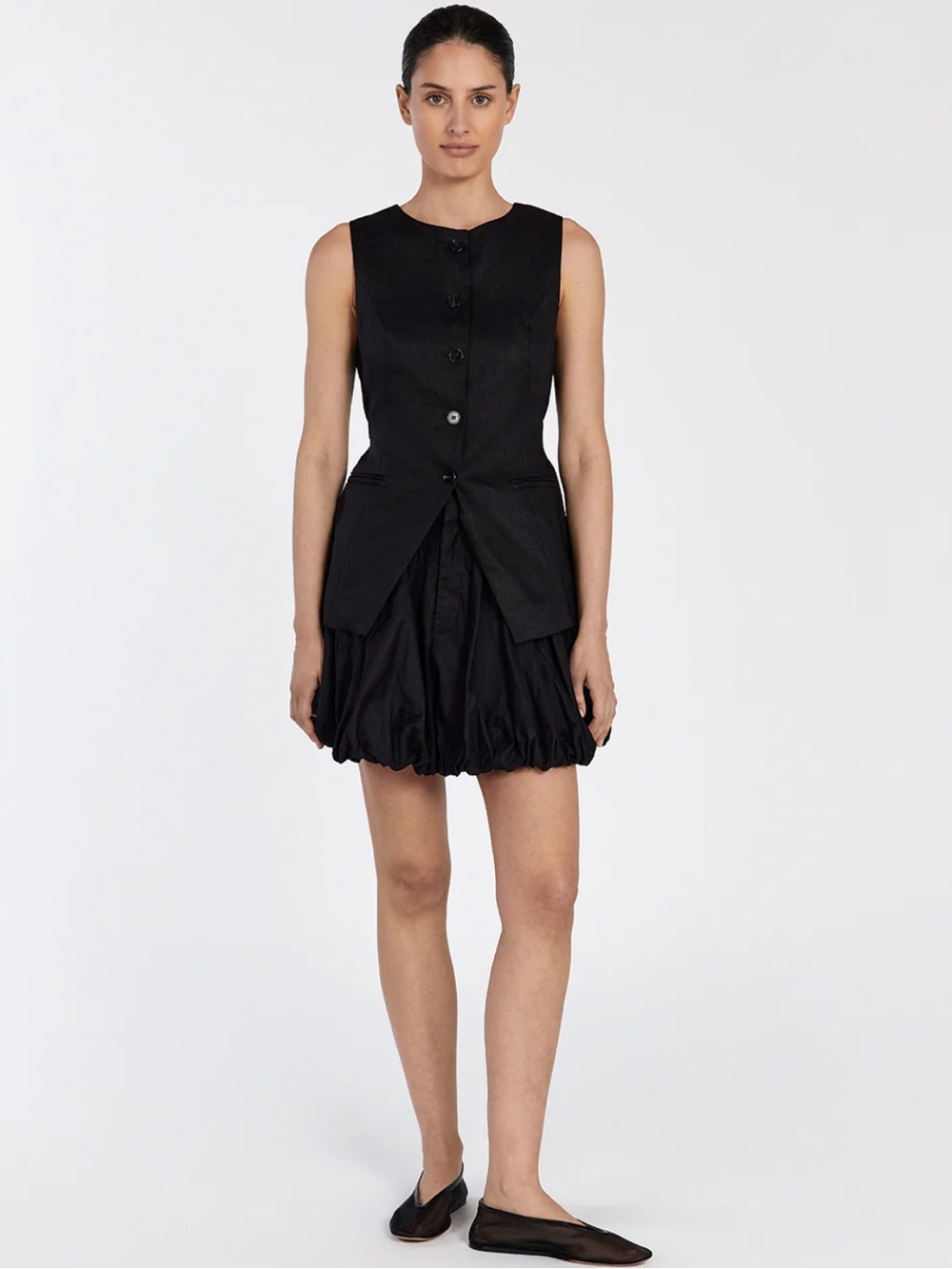 New DISSH Maria High Rise Balloon Hem Black Linen Cotton Mini Skirt Boho